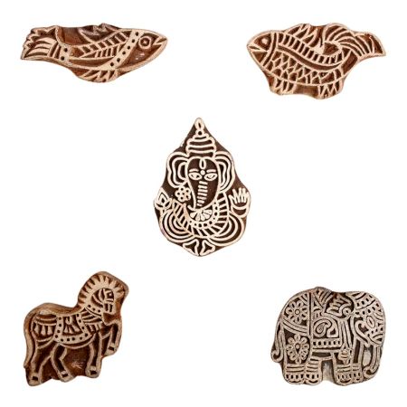 Set of 5 Piece New Mix Wooden Printing Block